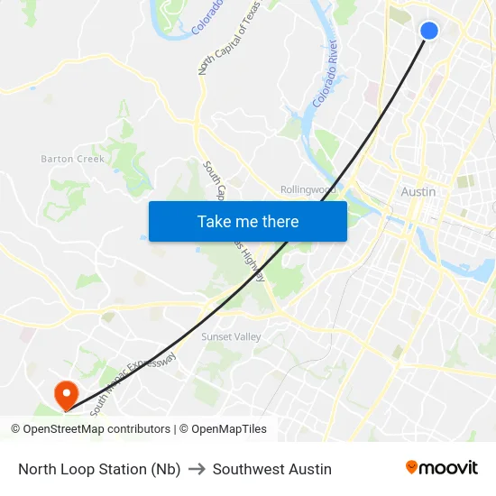North Loop Station (Nb) to Southwest Austin map