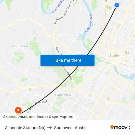 Allandale Station (Nb) to Southwest Austin map