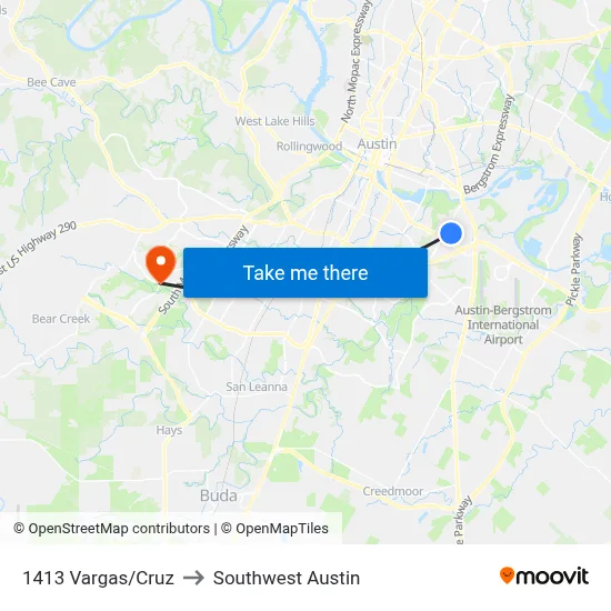 1413 Vargas/Cruz to Southwest Austin map