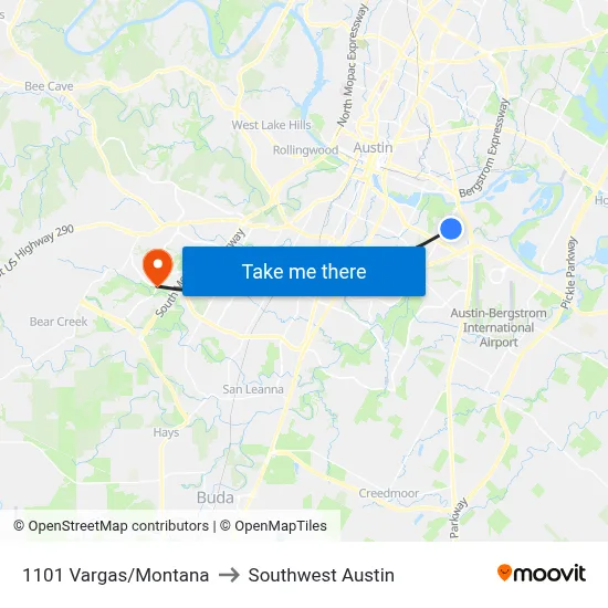 1101 Vargas/Montana to Southwest Austin map
