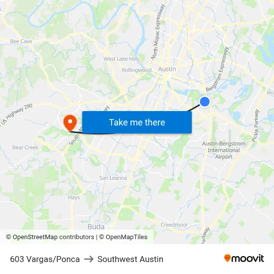 603 Vargas/Ponca to Southwest Austin map