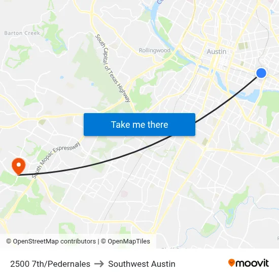 2500 7th/Pedernales to Southwest Austin map