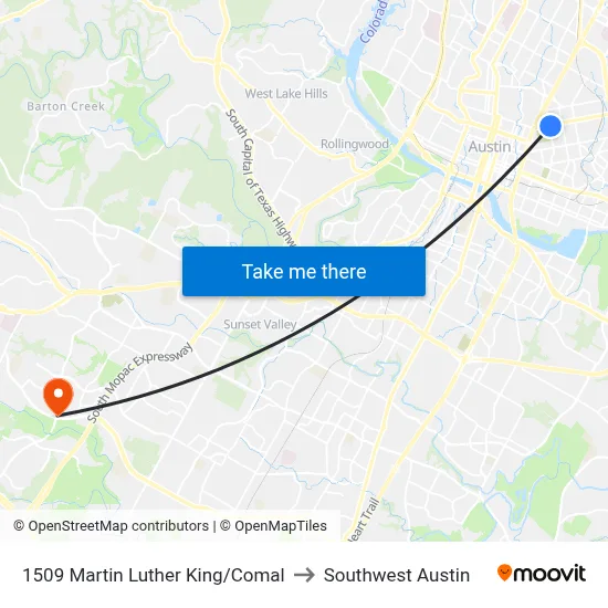 1509 Martin Luther King/Comal to Southwest Austin map