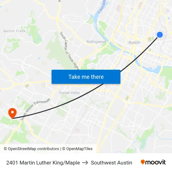 2401 Martin Luther King/Maple to Southwest Austin map