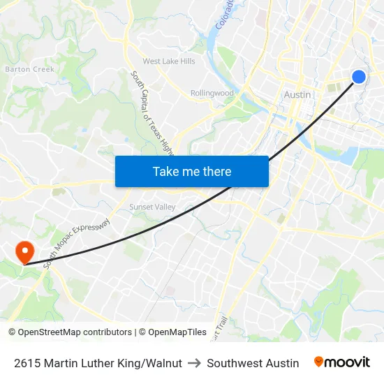 2615 Martin Luther King/Walnut to Southwest Austin map