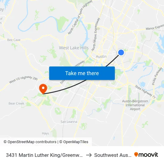 3431 Martin Luther King/Greenwood to Southwest Austin map