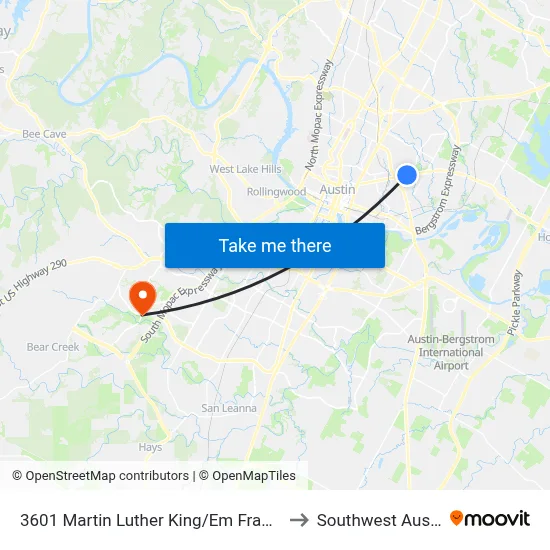 3601 Martin Luther King/Em Franklin to Southwest Austin map
