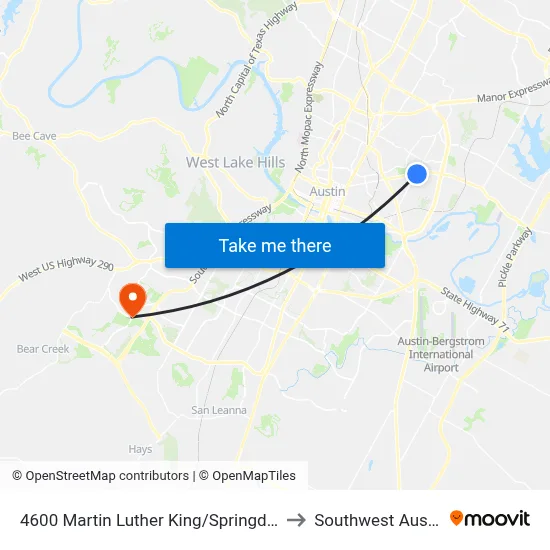 4600 Martin Luther King/Springdale to Southwest Austin map