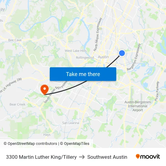 3300 Martin Luther King/Tillery to Southwest Austin map