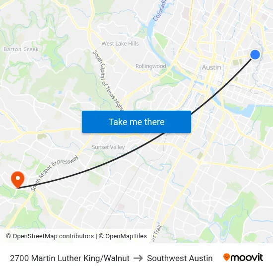 2700 Martin Luther King/Walnut to Southwest Austin map