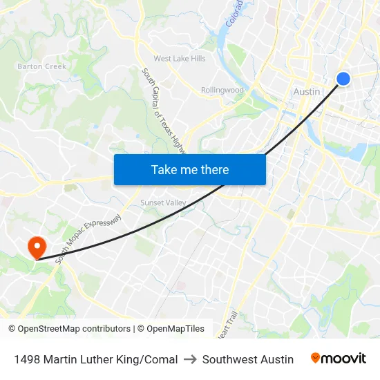 1498 Martin Luther King/Comal to Southwest Austin map