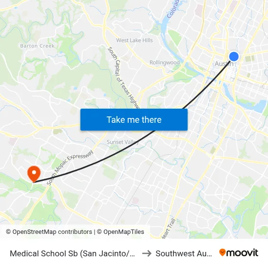 Medical School Sb (San Jacinto/17th) to Southwest Austin map