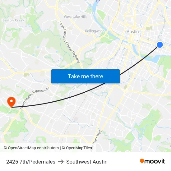 2425 7th/Pedernales to Southwest Austin map