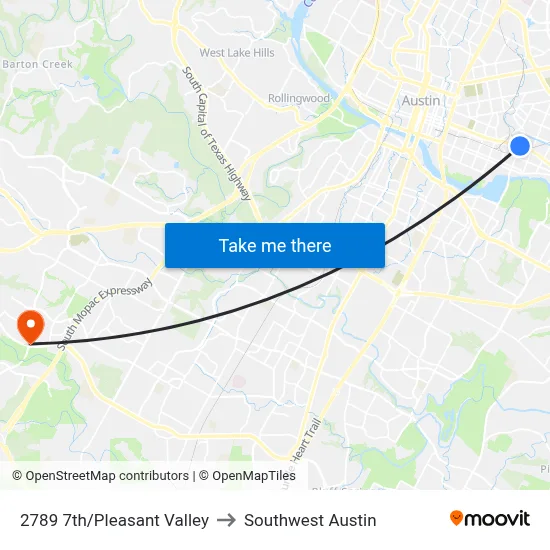 2789 7th/Pleasant Valley to Southwest Austin map