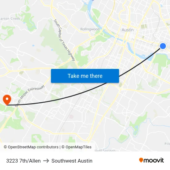 3223 7th/Allen to Southwest Austin map