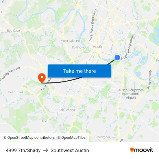 4999 7th/Shady to Southwest Austin map
