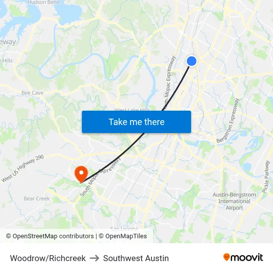 Woodrow/Richcreek to Southwest Austin map