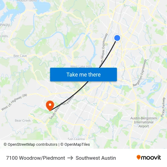 7100 Woodrow/Piedmont to Southwest Austin map