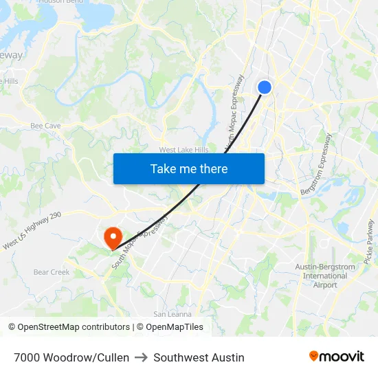 7000 Woodrow/Cullen to Southwest Austin map
