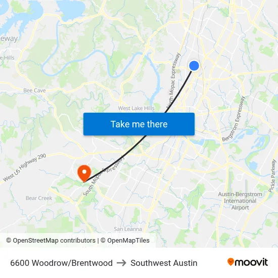 6600 Woodrow/Brentwood to Southwest Austin map
