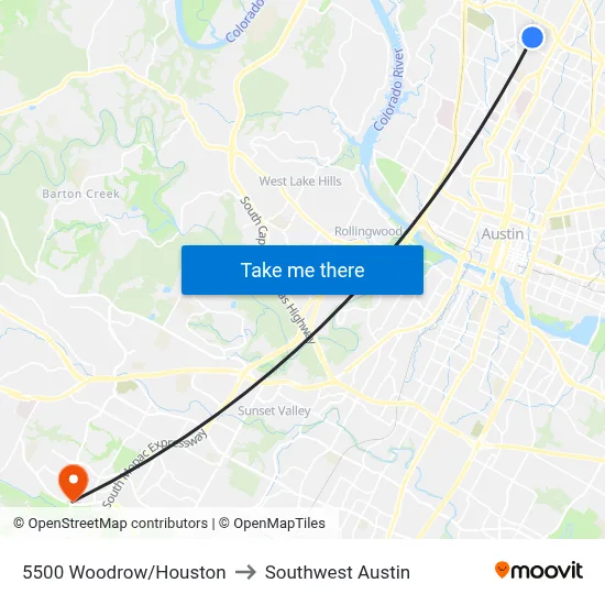 5500 Woodrow/Houston to Southwest Austin map