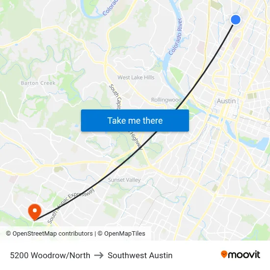 5200 Woodrow/North to Southwest Austin map