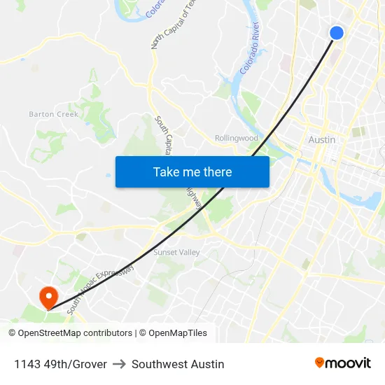 1143 49th/Grover to Southwest Austin map
