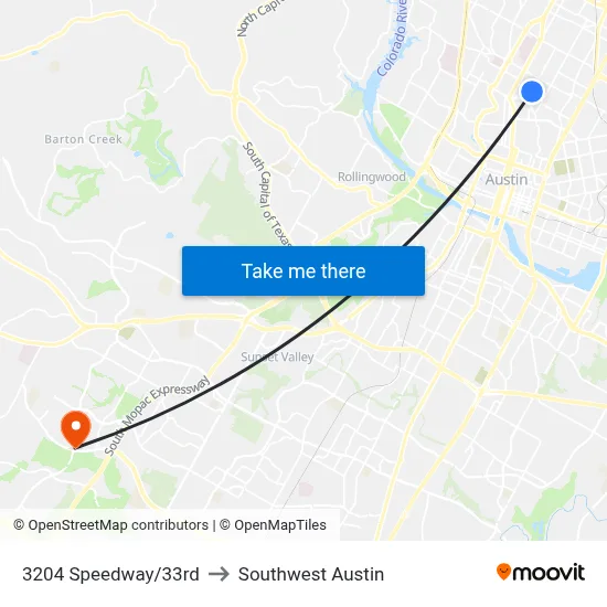 3204 Speedway/33rd to Southwest Austin map