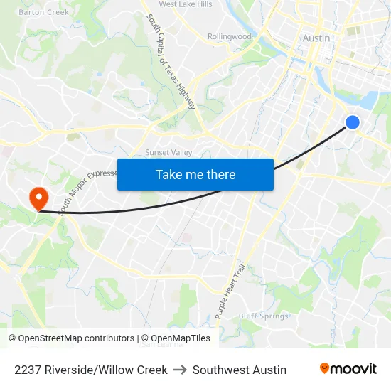 2237 Riverside/Willow Creek to Southwest Austin map