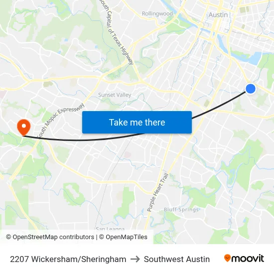 2207 Wickersham/Sheringham to Southwest Austin map