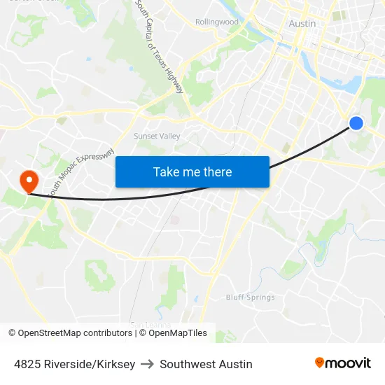 4825 Riverside/Kirksey to Southwest Austin map
