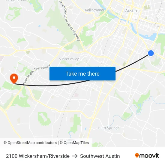 2100 Wickersham/Riverside to Southwest Austin map