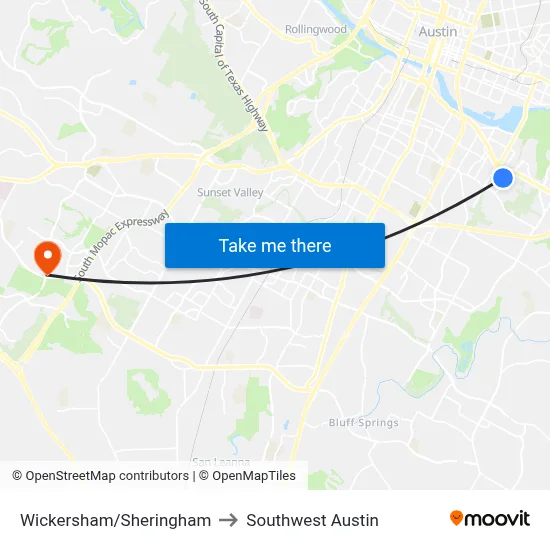 Wickersham/Sheringham to Southwest Austin map