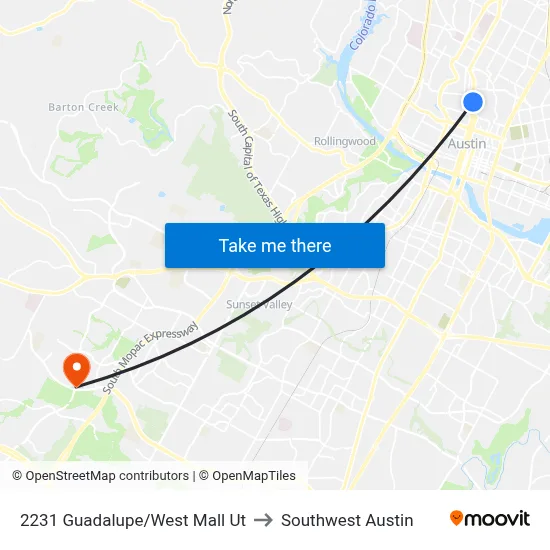 2231 Guadalupe/West Mall Ut to Southwest Austin map