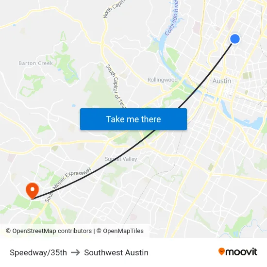 Speedway/35th to Southwest Austin map