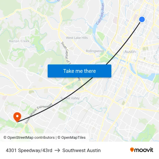 4301 Speedway/43rd to Southwest Austin map