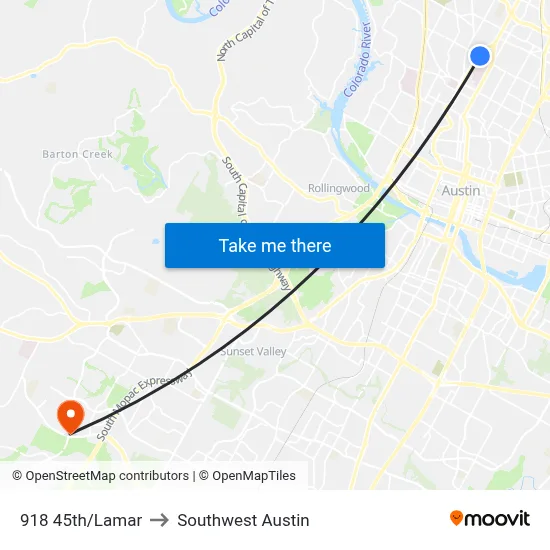 918 45th/Lamar to Southwest Austin map
