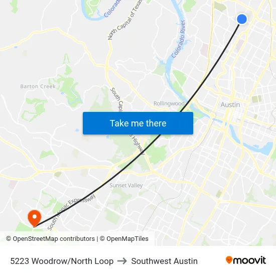5223 Woodrow/North Loop to Southwest Austin map