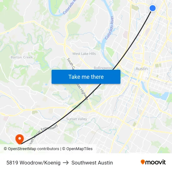 5819 Woodrow/Koenig to Southwest Austin map