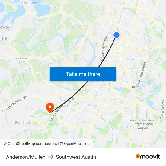 Anderson/Mullen to Southwest Austin map
