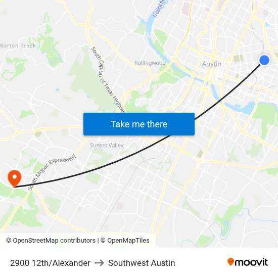 2900 12th/Alexander to Southwest Austin map