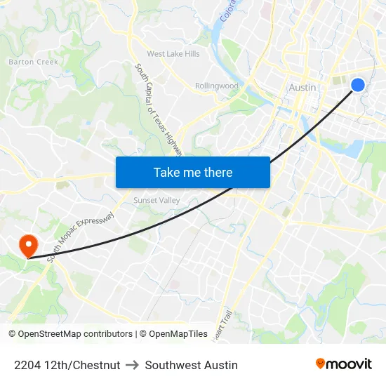 2204 12th/Chestnut to Southwest Austin map