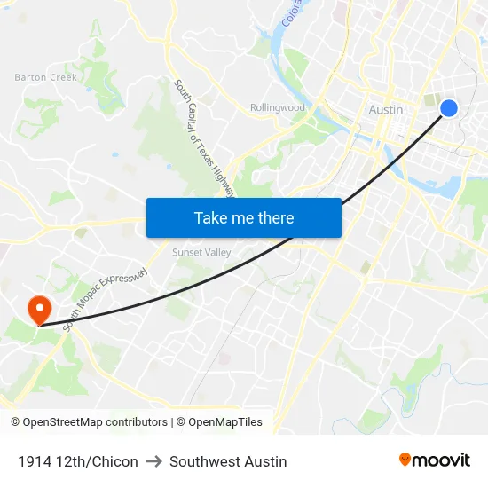 1914 12th/Chicon to Southwest Austin map