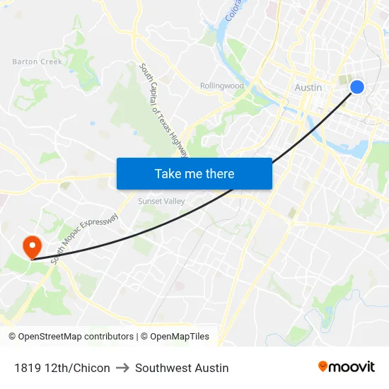 1819 12th/Chicon to Southwest Austin map
