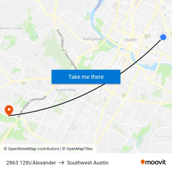 2863 12th/Alexander to Southwest Austin map