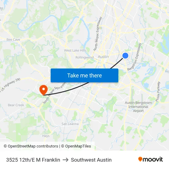 3525 12th/E M Franklin to Southwest Austin map