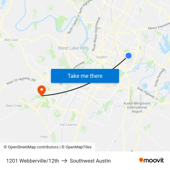 1201 Webberville/12th to Southwest Austin map