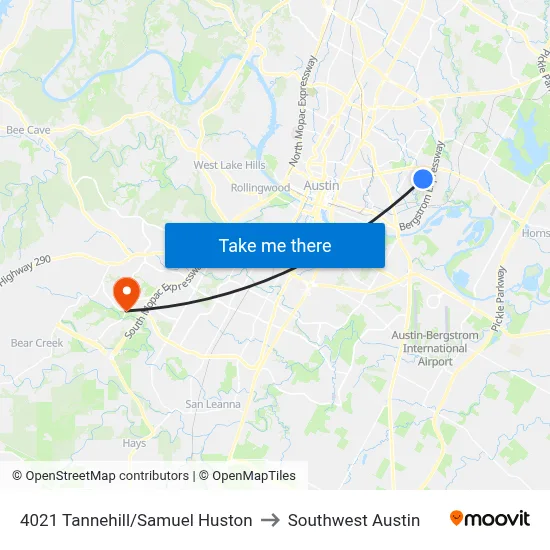 4021 Tannehill/Samuel Huston to Southwest Austin map