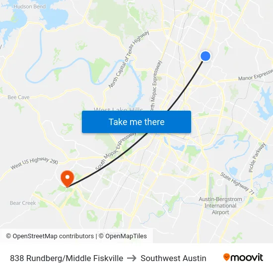 838 Rundberg/Middle Fiskville to Southwest Austin map