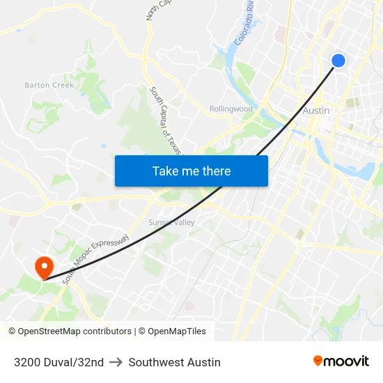 3200 Duval/32nd to Southwest Austin map